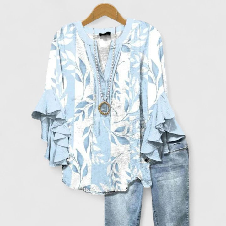 Elspeth Carmontaine | Blue Floral Ruffle Sleeve Blouse