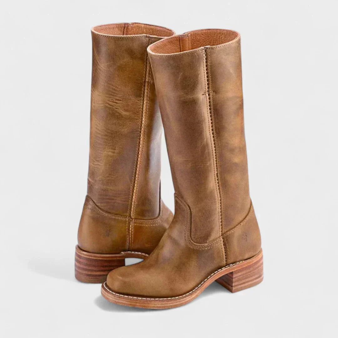 Dominique Ravenbourne | Black Leather Knee-High Western Boots