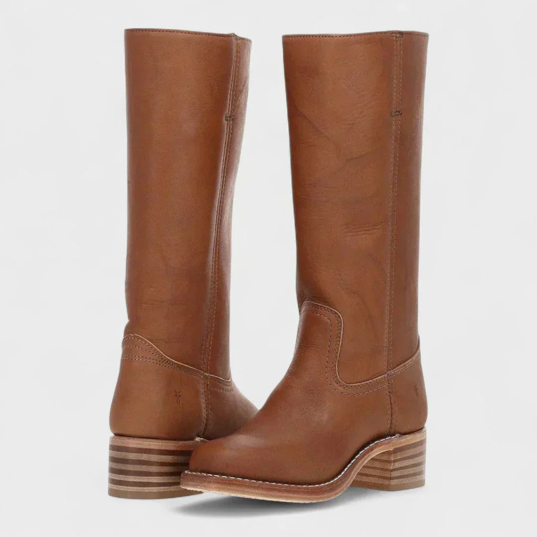 Dominique Ravenbourne | Black Leather Knee-High Western Boots