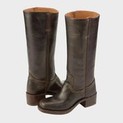 Dominique Ravenbourne | Black Leather Knee-High Western Boots