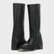 Dominique Ravenbourne | Black Leather Knee-High Western Boots