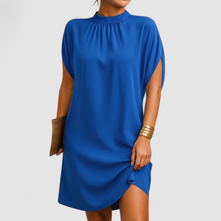 Colette Vaumoreau | Pink Mock Neck Batwing Split Sleeve Midi Dress