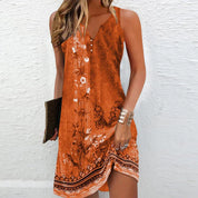 Genevra Holsworth | Sleeveless Boho Floral Midi Dress in Green