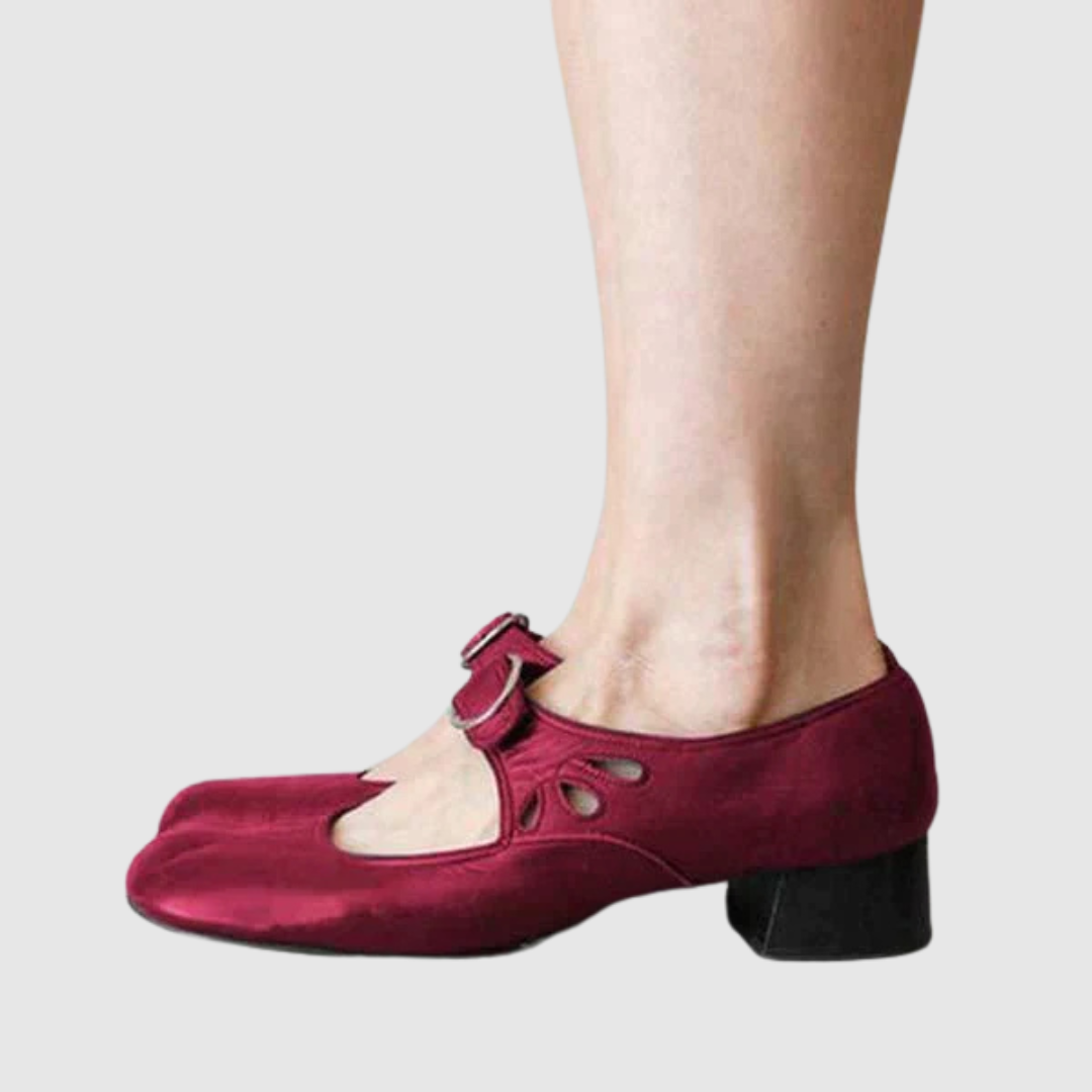 Emmeline Varreaux | Black Leather Mary Jane Low Heel Shoes