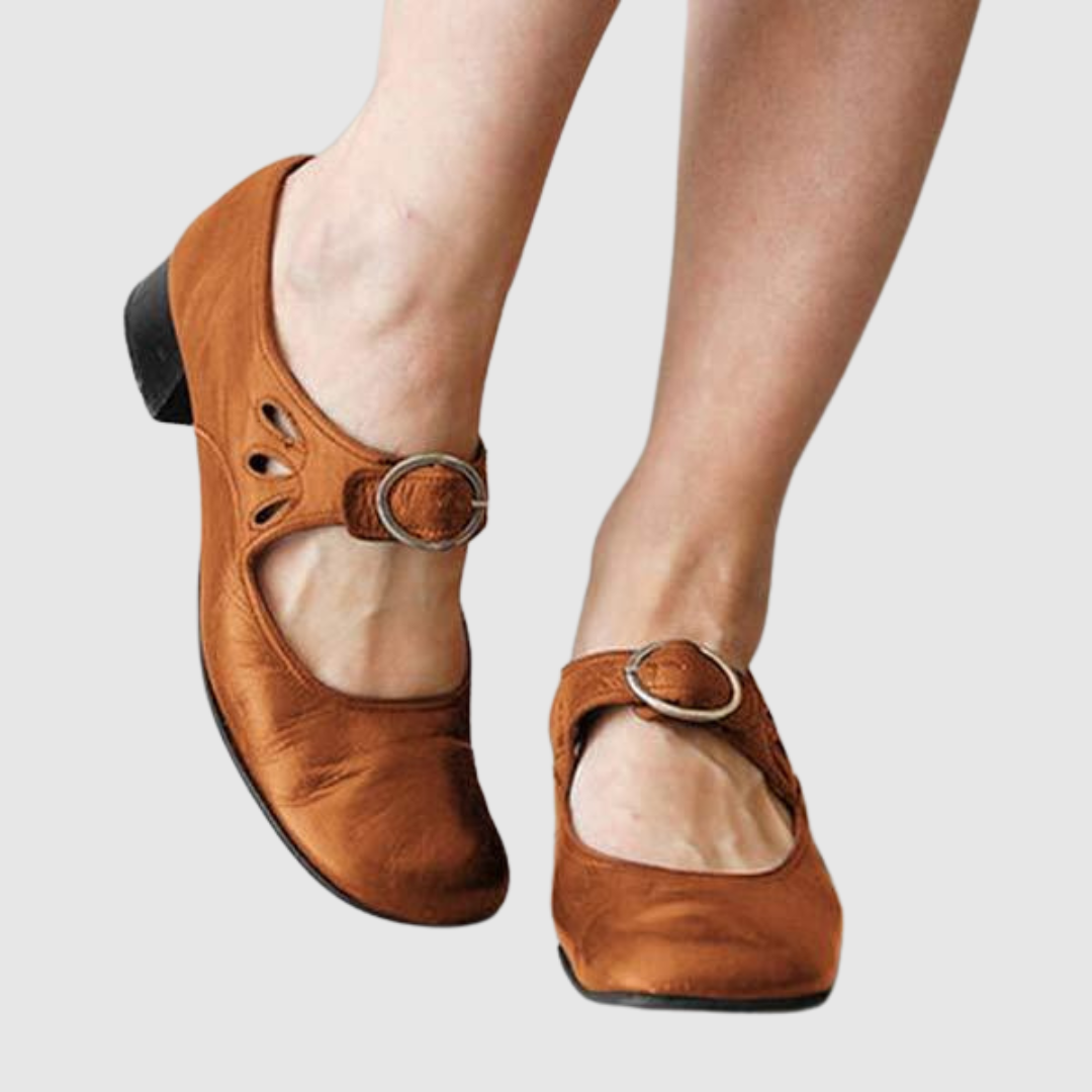 Emmeline Varreaux | Black Leather Mary Jane Low Heel Shoes