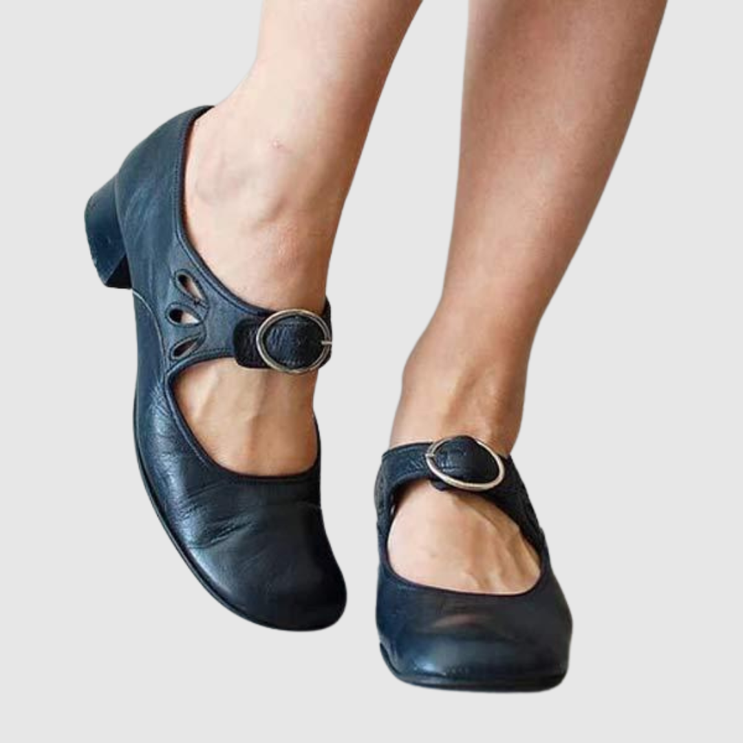 Emmeline Varreaux | Black Leather Mary Jane Low Heel Shoes