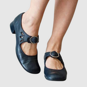 Emmeline Varreaux | Black Leather Mary Jane Low Heel Shoes