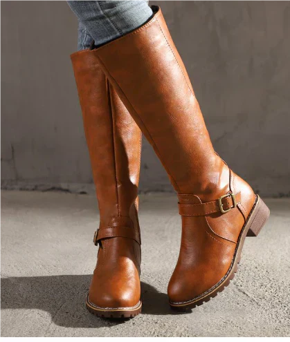 Renée Ashbourne | Women's Black Knee-High Buckle Boots