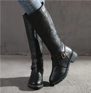 Renée Ashbourne | Women's Black Knee-High Buckle Boots