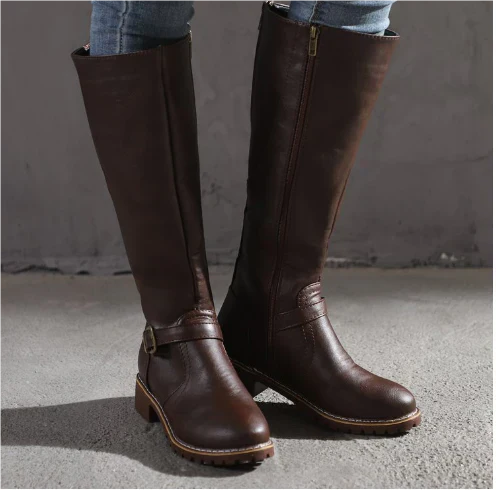 Renée Ashbourne | Women's Black Knee-High Buckle Boots