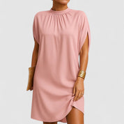 Colette Vaumoreau | Pink Mock Neck Batwing Split Sleeve Midi Dress