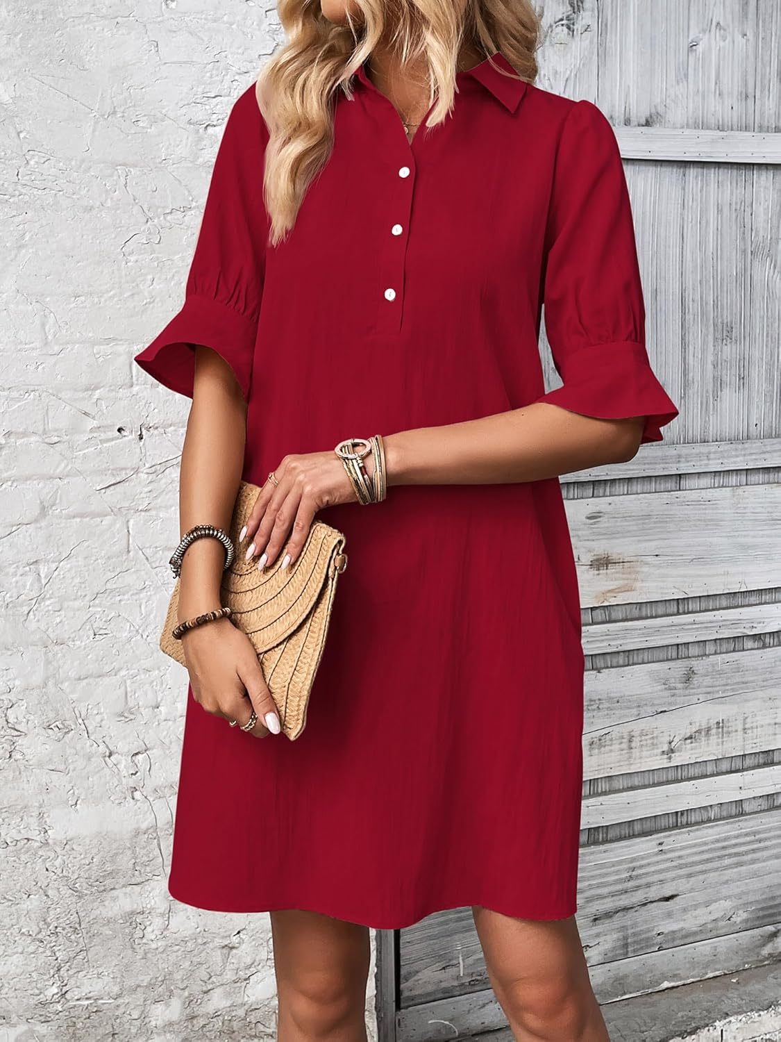 Aurelie Wyndcroft | Black Button-Down Shirt Dress with 3/4 Sleeves