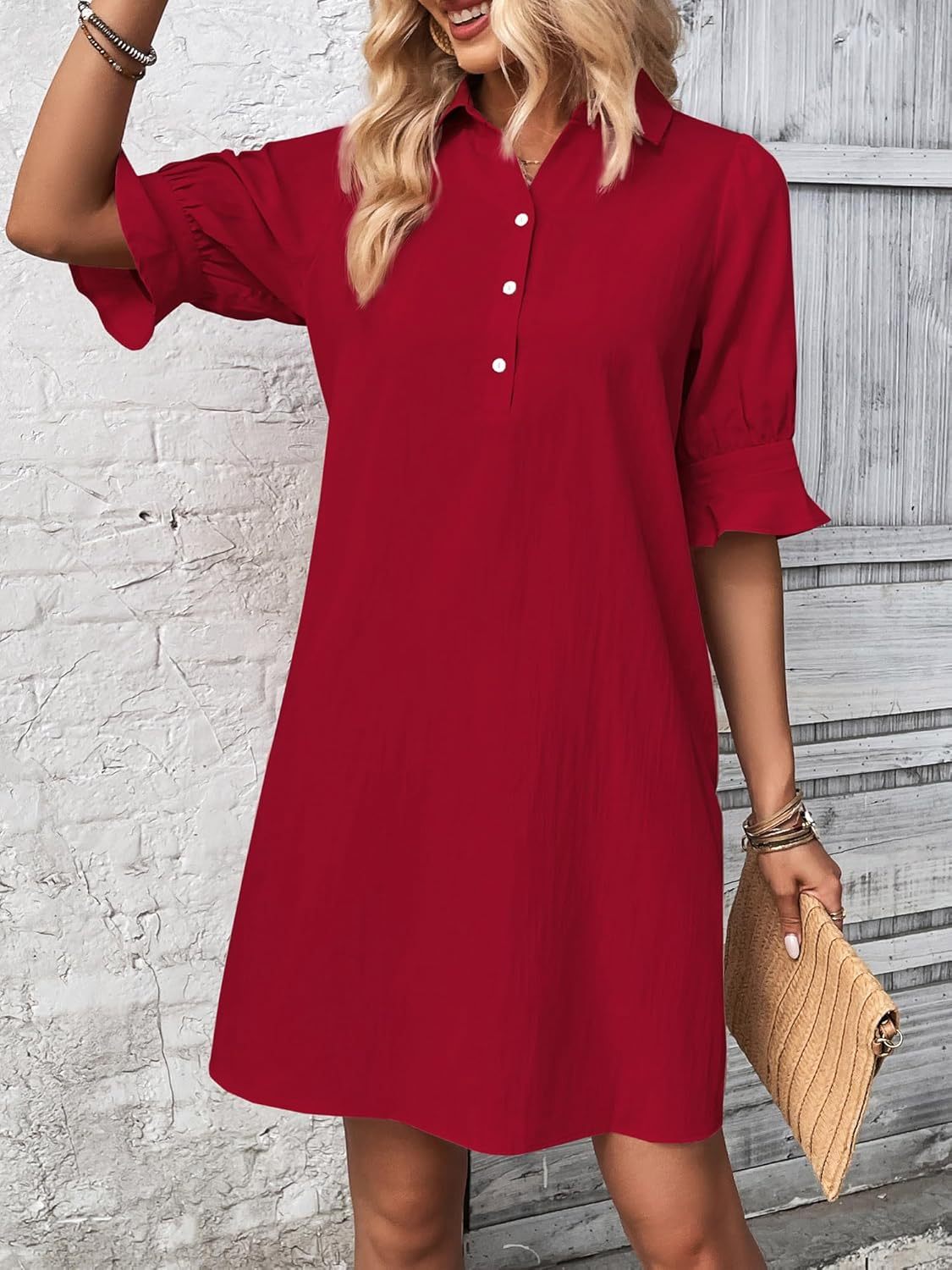 Aurelie Wyndcroft | Black Button-Down Shirt Dress with 3/4 Sleeves
