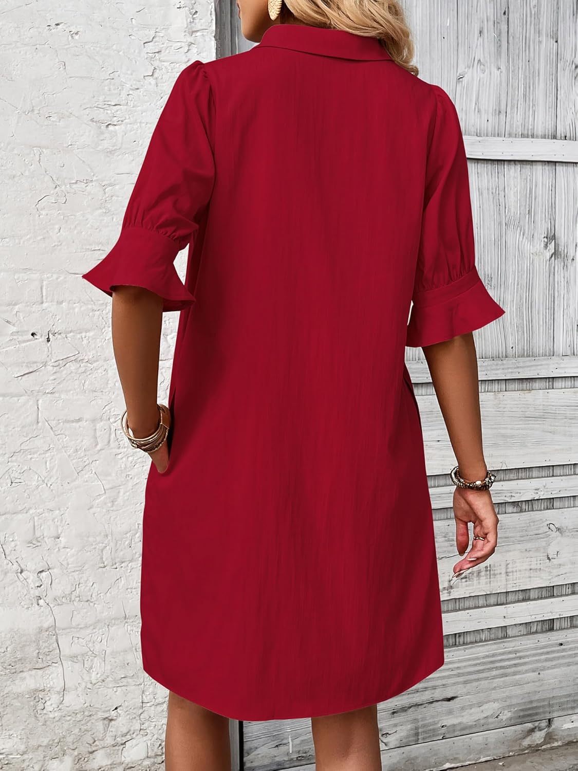 Aurelie Wyndcroft | Black Button-Down Shirt Dress with 3/4 Sleeves