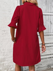 Aurelie Wyndcroft | Black Button-Down Shirt Dress with 3/4 Sleeves