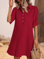 Aurelie Wyndcroft | Black Button-Down Shirt Dress with 3/4 Sleeves