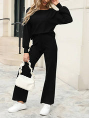 Elaine Vauclair | Cropped Sweatshirt & Wide-Leg Pants Lounge Set in Camel