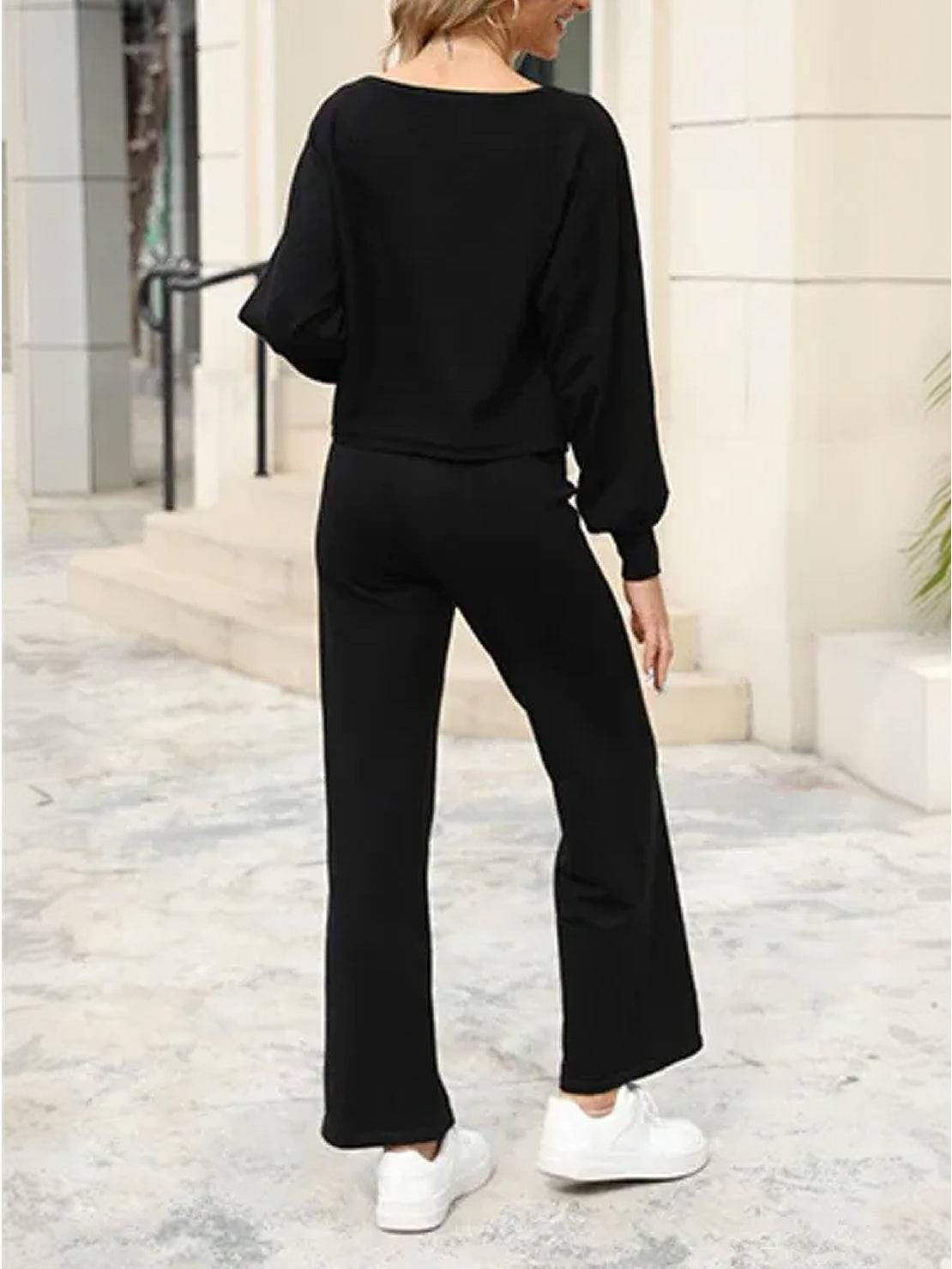 Elaine Vauclair | Cropped Sweatshirt & Wide-Leg Pants Lounge Set in Camel