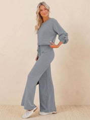 Elaine Vauclair | Cropped Sweatshirt & Wide-Leg Pants Lounge Set in Camel