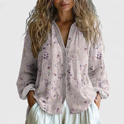 Floriane Deschênes | Boho Floral Print Long Sleeve Blouse in Green