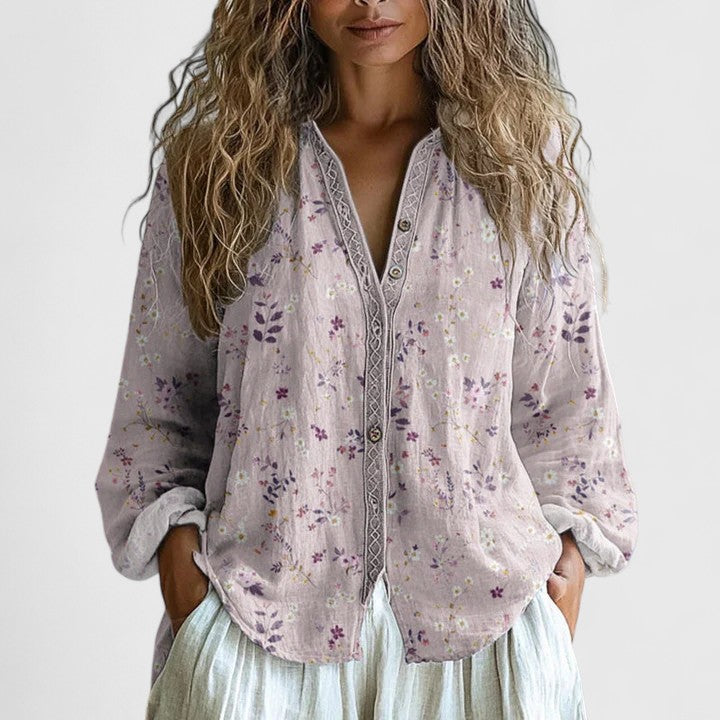 Corinne Beauvallet | Purple Dragonfly Print Long Sleeve Blouse