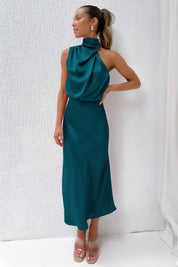 Théodeline Beauvaux | Sage Green Satin Halter Midi Dress