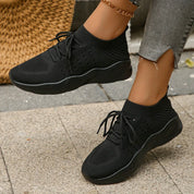 Marlowe Sinclair | Beige Knit Lace-Up Sneakers for Women