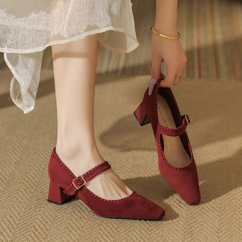 Elaine Beauchêne | Suede Mary Jane Block Heel in Brown