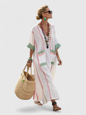 Margaux Bellerive | V-Neck Kaftan Maxi Dress with Stripe Detail