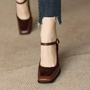 Séraphine Wentmoor | Brown Square Toe Block Heel Mary Jane Pumps