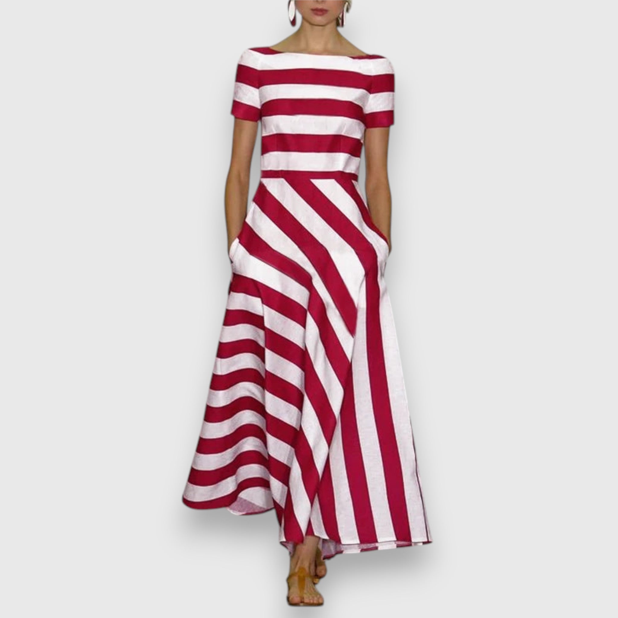 Celestine Ravenclair | Navy Blue & White Striped Maxi Dress