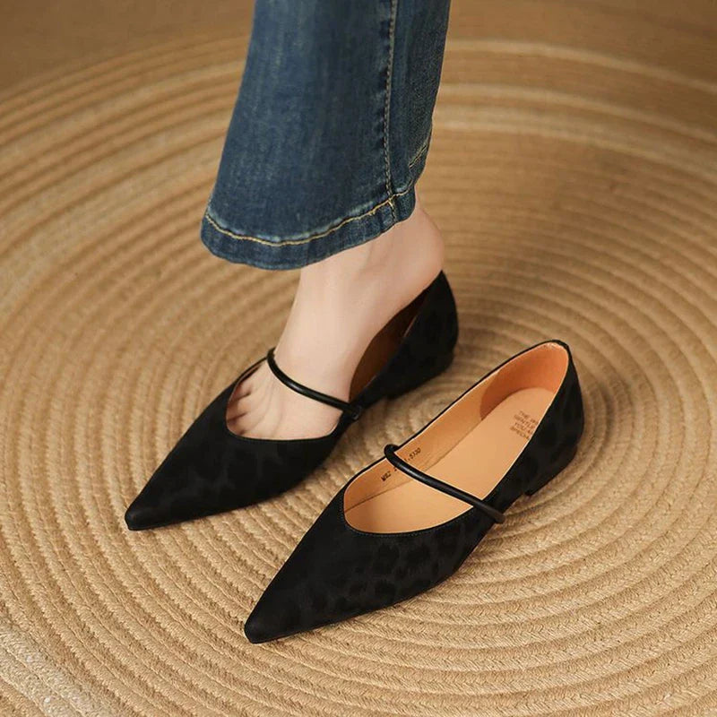 Odette Fairmont | Grey Leopard Pointed-Toe Leather Flats