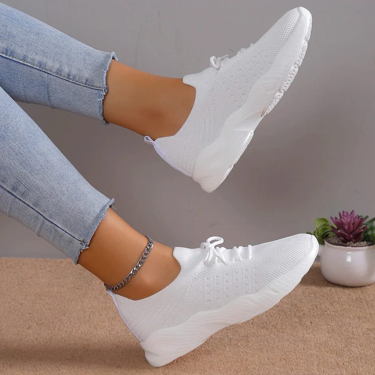 Natalie Wrenthorpe | Black Knit Lace-Up Ortho Sneakers