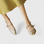 Rosalind Fontenay | Green Floral Jacquard Kitten Heel Slingback with Pearl Strap