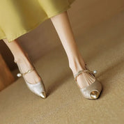 Vivienne Saintcourt | Green Floral Jacquard Pearl Strap Slingback Kitten Heel
