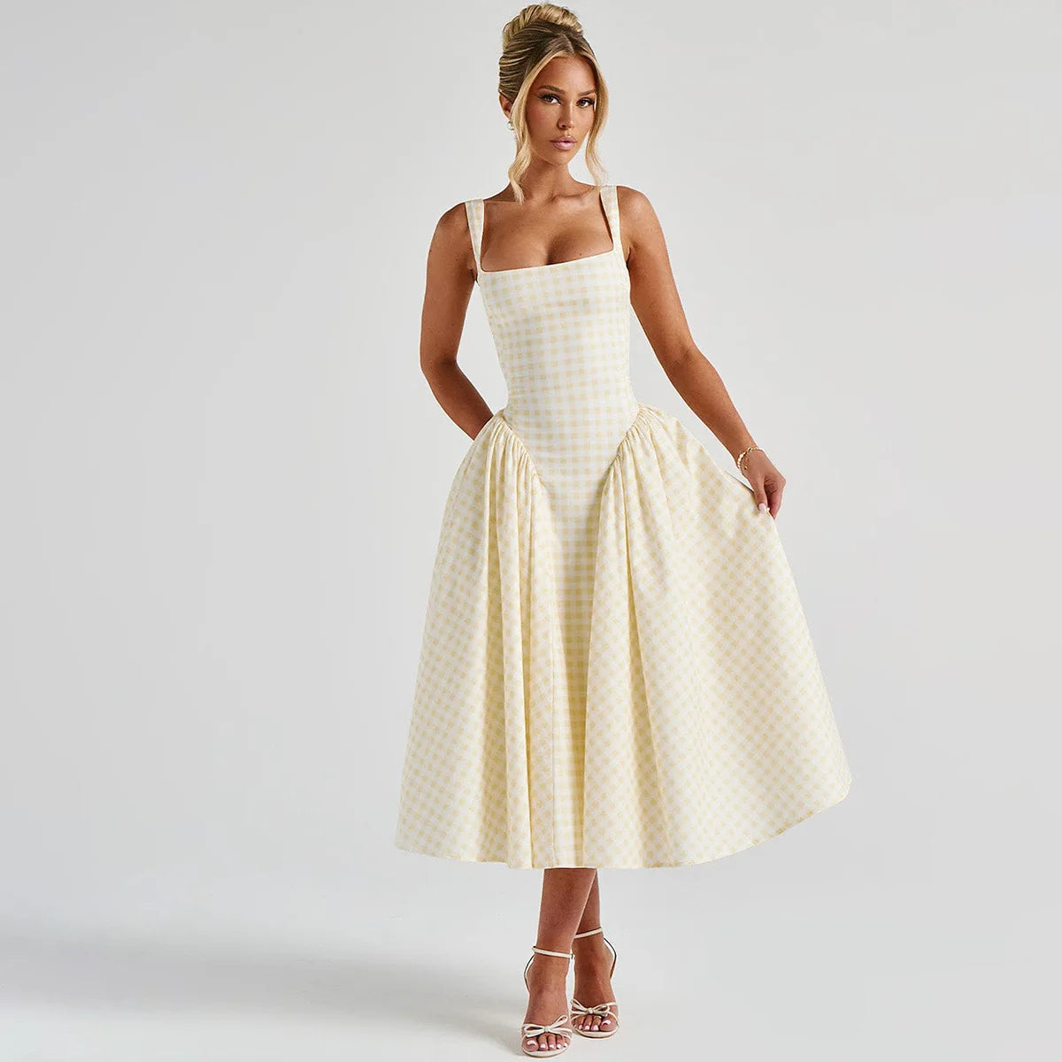 Aurore Kingsleigh | Yellow Gingham Midi A-Line Sundress