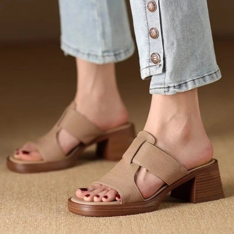 Felicity Armand | Black Leather Block Heel Mule Sandals
