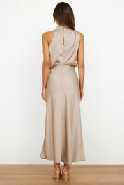 Théodeline Beauvaux | Sage Green Satin Halter Midi Dress