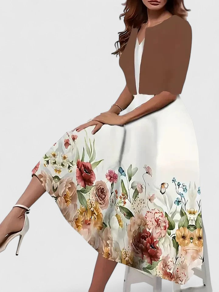 Adelaide Fontverre | White Floral Midi A-Line Dress