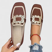 Emmeline Raveaux | Navy Knit Orthopedic Loafers with Jewel Buckle