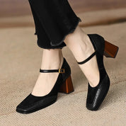 Séraphine Wentmoor | Brown Square Toe Block Heel Mary Jane Pumps