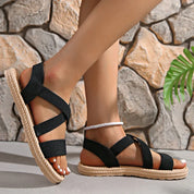 Antoinette Fairvale | Crossover Strap Flat Sandals in Beige