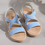 Antoinette Fairvale | Crossover Strap Flat Sandals in Beige