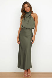 Théodeline Beauvaux | Sage Green Satin Halter Midi Dress