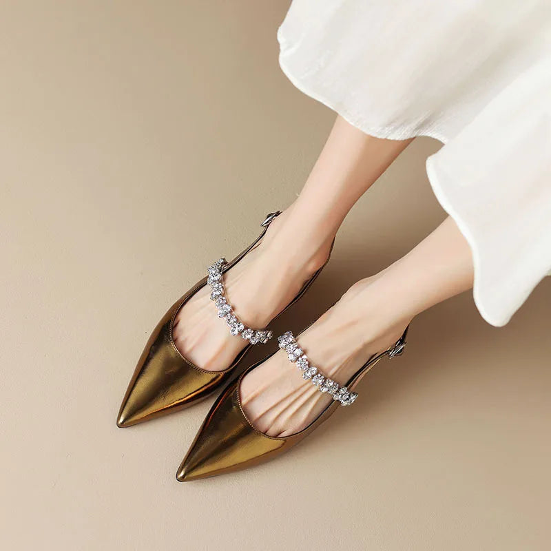 Cosette Wyndham | Silver Crystal Strap Slingback Pointed Toe Heels