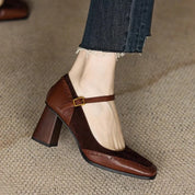 Séraphine Wentmoor | Brown Square Toe Block Heel Mary Jane Pumps
