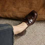 Rosalba Fontaine | Black Patent Tassel Loafer Block Heel Pump