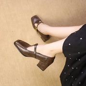 Marcelle Vaubourne | Brown Square Toe Mary Jane Block Heel