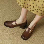 Céleste Fontarrive | Women's T-Strap Mary Jane Flats Square Toe Low Block Heel