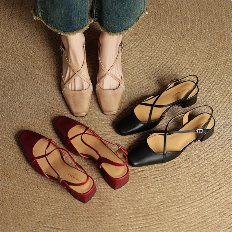 Loretta Fairmount | Red Leather Block Heel Slingback Sandals